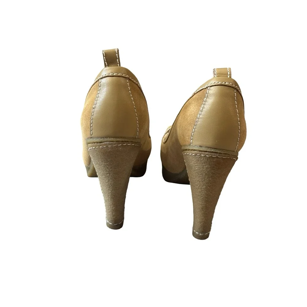Y2K Betseyville Betsey Johnson Tan Leather Suede Platform Buckle Pumps Size 9